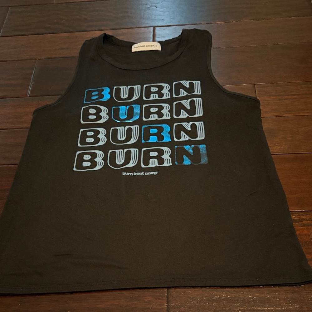 Black 'BURN' Graphic Tank with Blue Accent